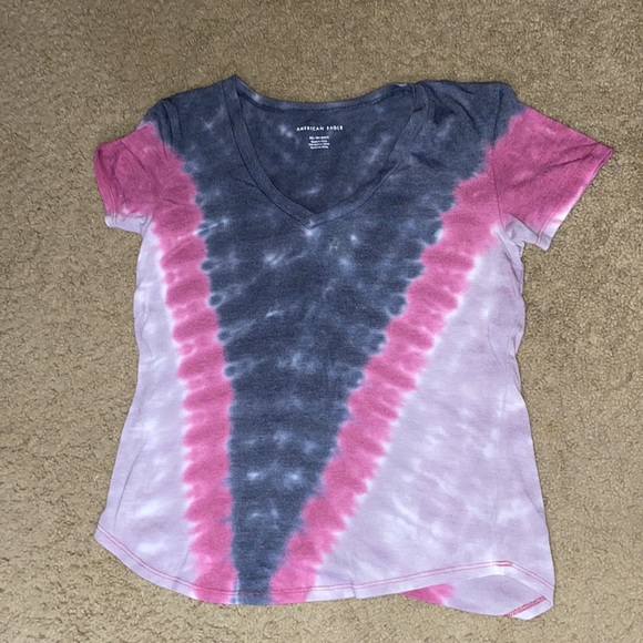 Pink and Gray Tie-Dyed V-Neck Tee - Picture 1 of 3